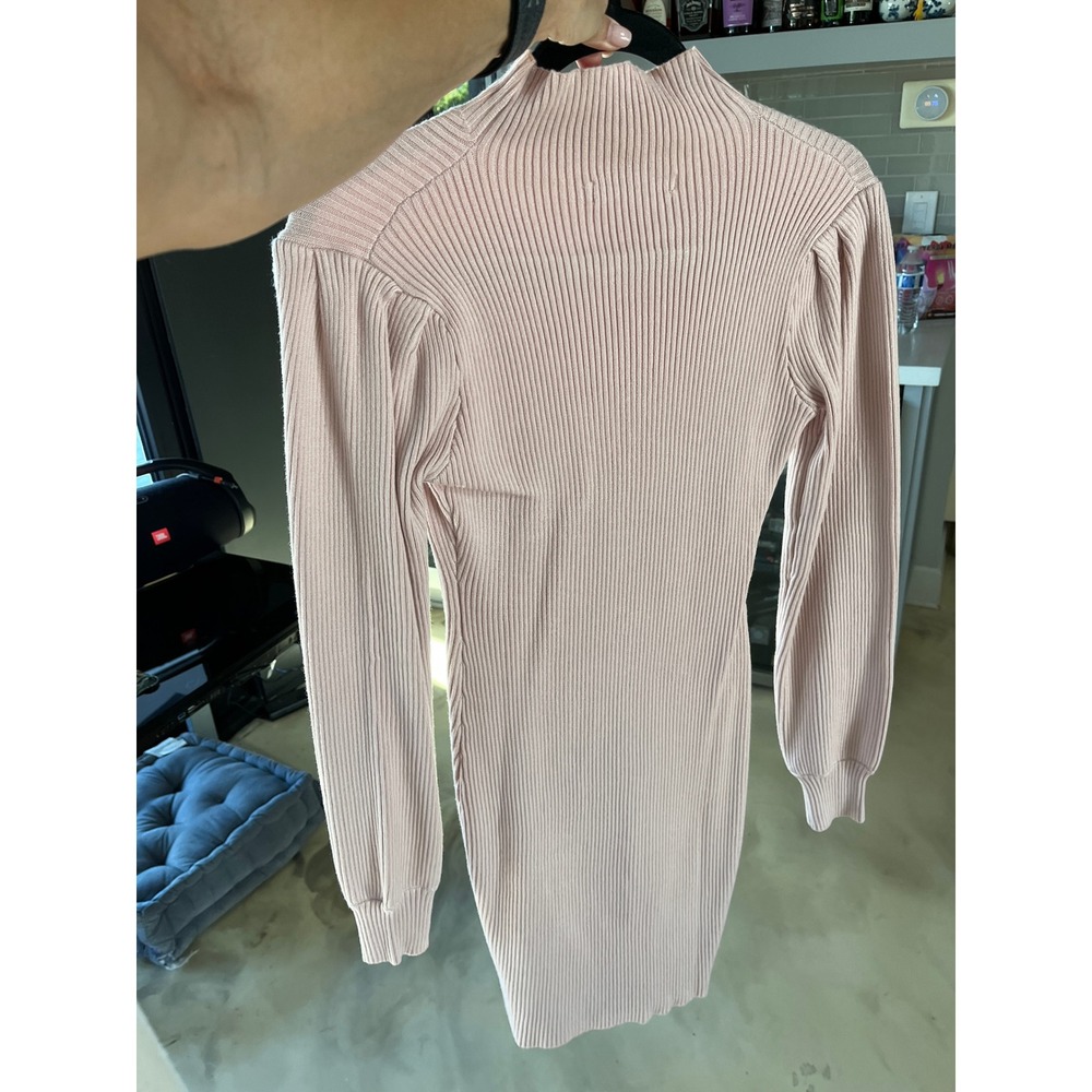 ANRABESS Ribbed Mock Neck Sweater Dress Blush Pink Puff Sleeve Boho Chic S